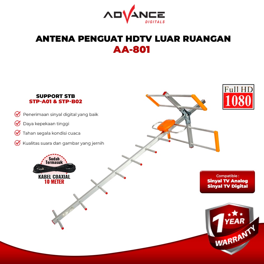 Antena Outdoor Advance UHF Analog Digitals Supprot AA-801 FULL HD / Antena Praktis DVB-T2 1080p High Gain / Anti Karat Waterproof | Advance AA 801 Antena TV Luar Ruangan / Antena TV Outdoor Full HD 1080 Advance AA-801 | FMS