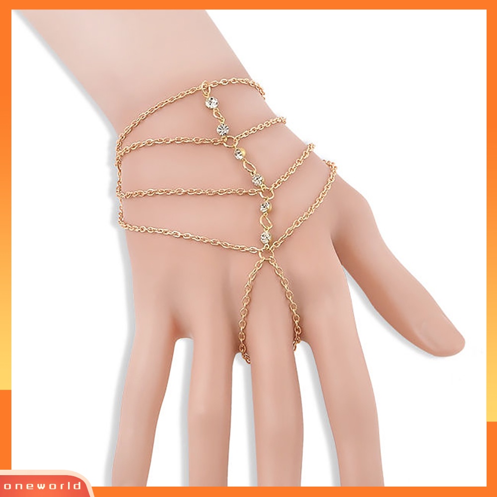 {oneworld} Selebriti Budak Rantai Link Jari Cincin Hand Harness Gelang Perhiasan Tari Pantai