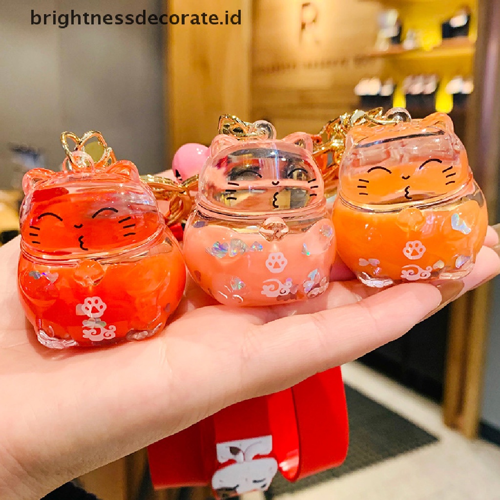 [Birth] Kreatif Lucky Cat Transparan Floag Botol Gantungan Kunci Baru Akrilik Boneka Keyring [ID]