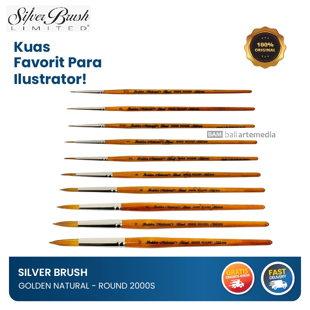 Kuas Melukis Alat Menggambar Silver Brush Golden Natural Round 2000S Terlaris Termurah By Bali Artemedia