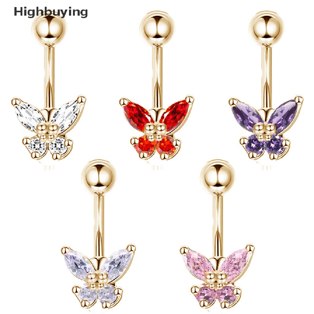 Hbid Surgical Steel Belly Button Ring Untuk Wanita Kupu-Kupu Cubic Zirconia Cincin Perut Perhiasan Pusar Cincin Perhiasan Tubuh Glory