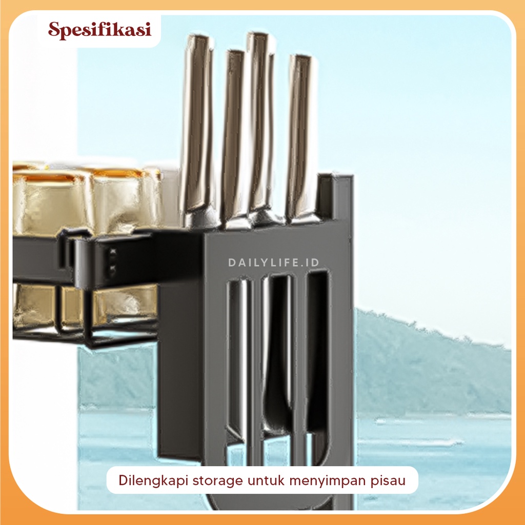 Rak Piring Wastafel Stainless Steel Hitam Peralatan Dapur Kokoh Kuat - ADJUSTABLE DISH RACK - Dailylife.id