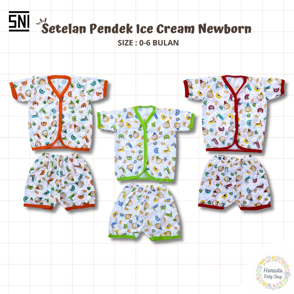 Baju Bayi Newborn Setelan Pendek Katun Ice Cream 0-6 Bulan