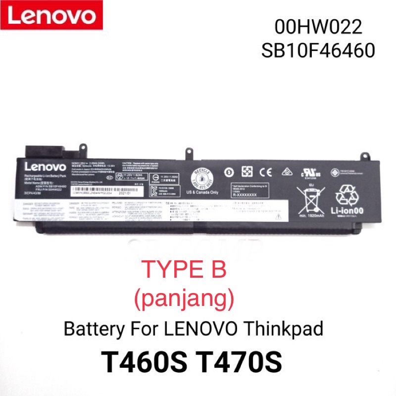 Original Baterai Lenovo T460S T470S T480S 01AV405 00HW023 00HW026