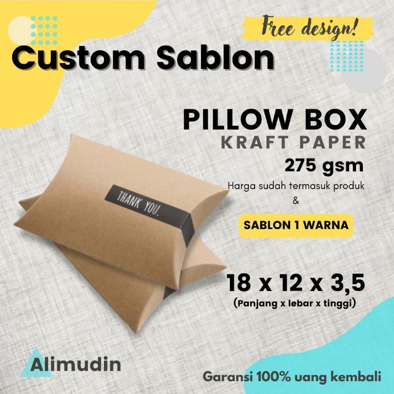 

Pillow Box 18 x 12 x 3 Kraft Paper Bantal Gift Souvenir Custom Sablon