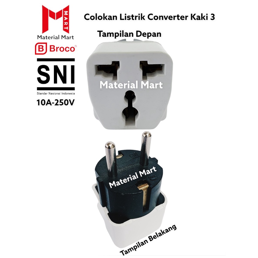 Colokan Listrik Broco Kaki 3 SNI | Converter Broco Kaki Tiga | Sambungan | Material Mart