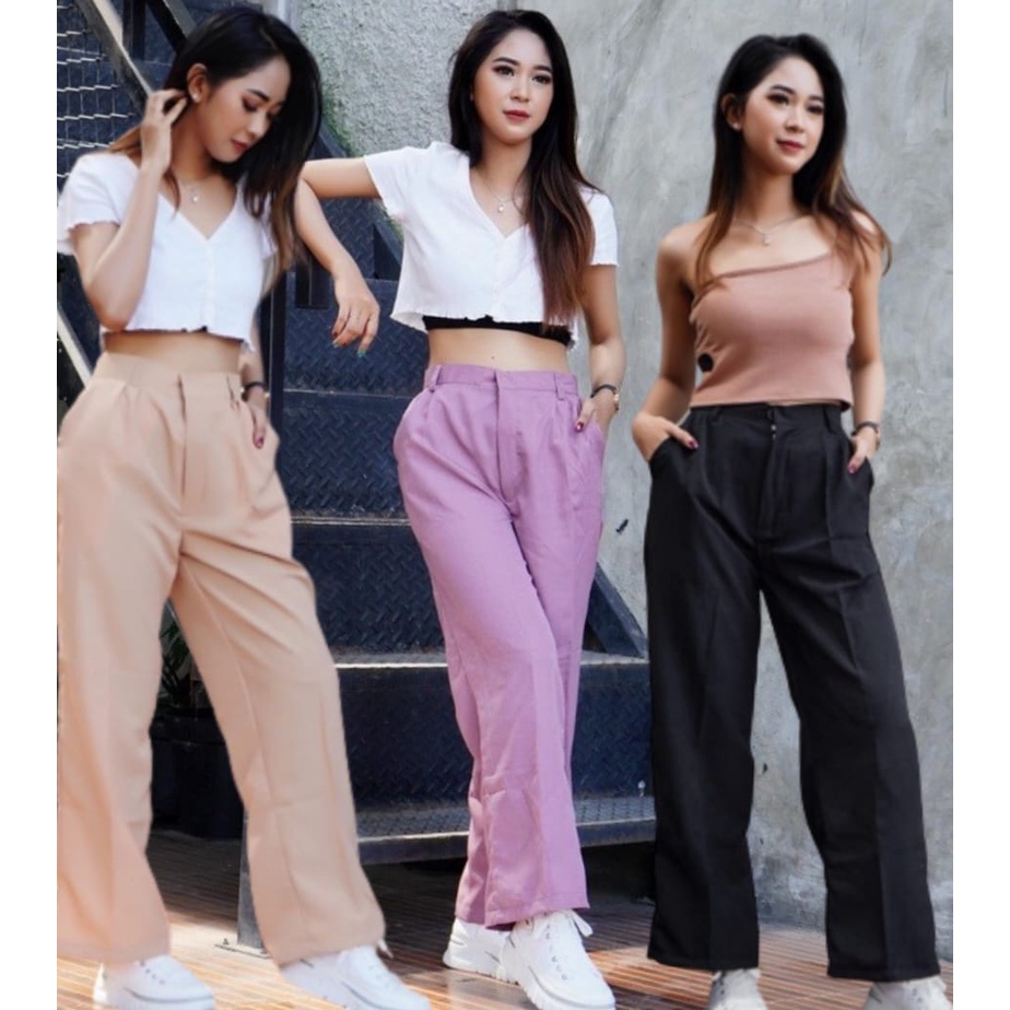 Loose Pants Trousers Wanita | Yora Pants Kulot |  Celana Anti Kusut | Celana Kulot Wanita