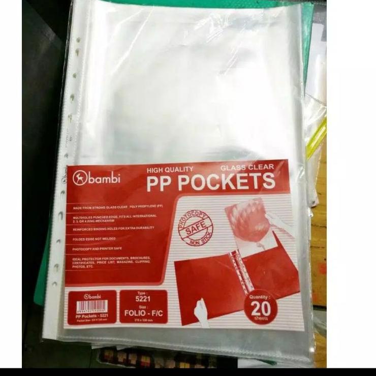 

Kirim Cepat Plastik Pocket PP Transparan F4 Folio BAMBI 5221/Binder Sheet Protector Glass Clear F4 - 10pcs