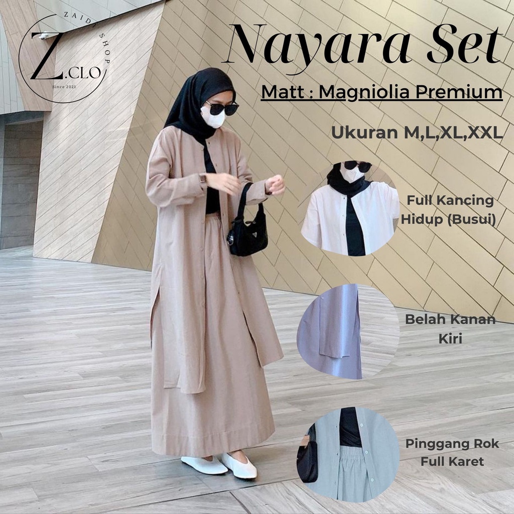 Nayara One Set Tunik + Rok Polos Wanita Bahan Magnolia Premium Adem Setelan Busui Basic Model Terbar
