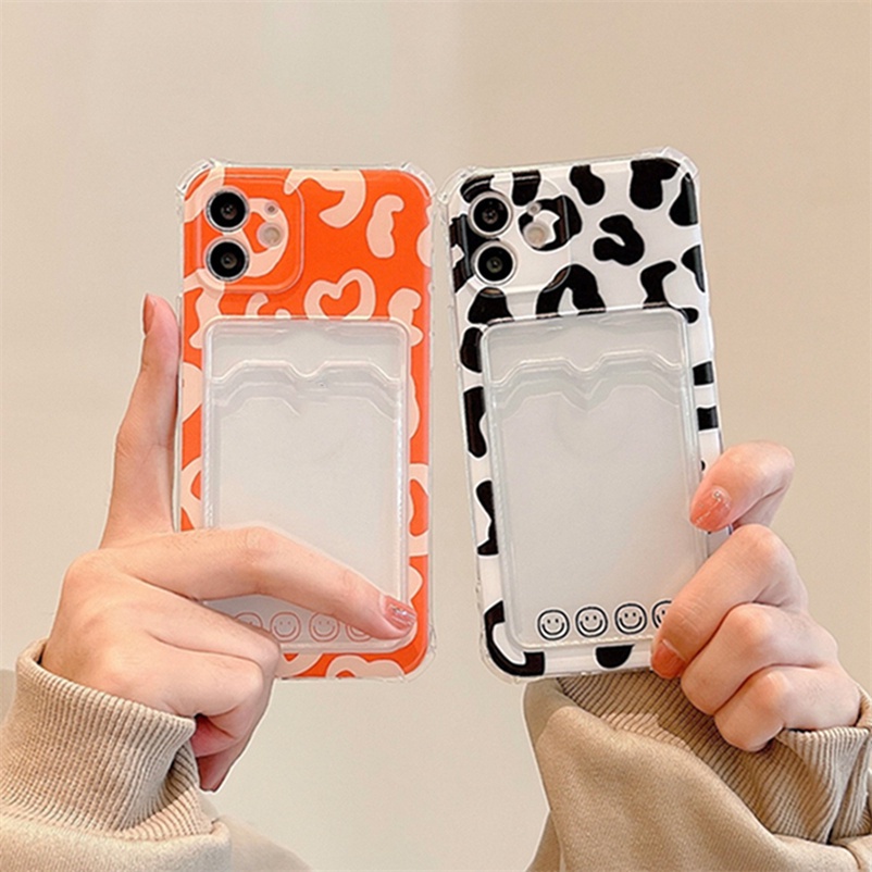 Leopard Print Phone Case for iPhone 14 13 12 11 Pro Max Se 2020 X XR Xs Max 7 8 Plus Card Slot Card Holder Storage Silicone soft Case Shock Absorption Soft TPU Back Cover