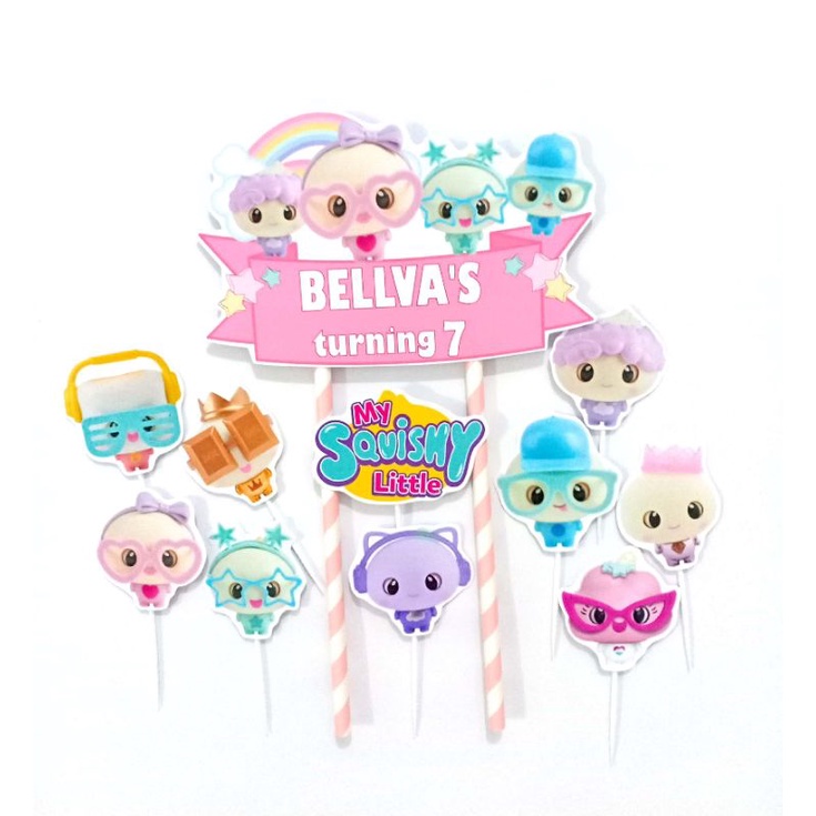 TOPPER CAKE HIASAN KUE ULANG TAHUN GAMBAR MY SQUISHY LITTLE BISA CUSTOM NAMA