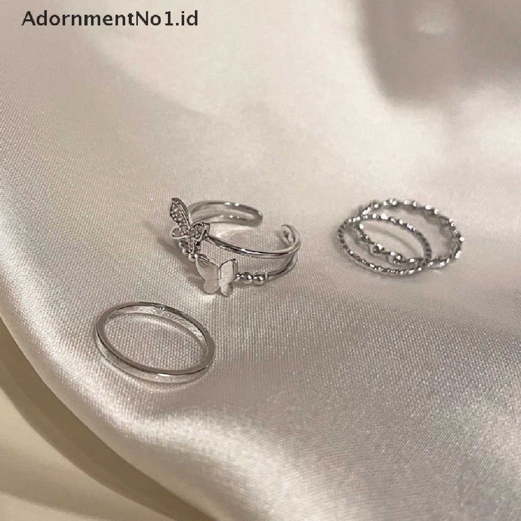 [AdornmentNo1] 3 /4/5PCS Butterfly Metal Punk Rings Set Stackable Joint Finger Rings Adjustable Untuk Wanita Pria Perhiasan Jari Pesta Hadiah Aksesoris Perempuan Cincin Jari Telunjuk [ID]