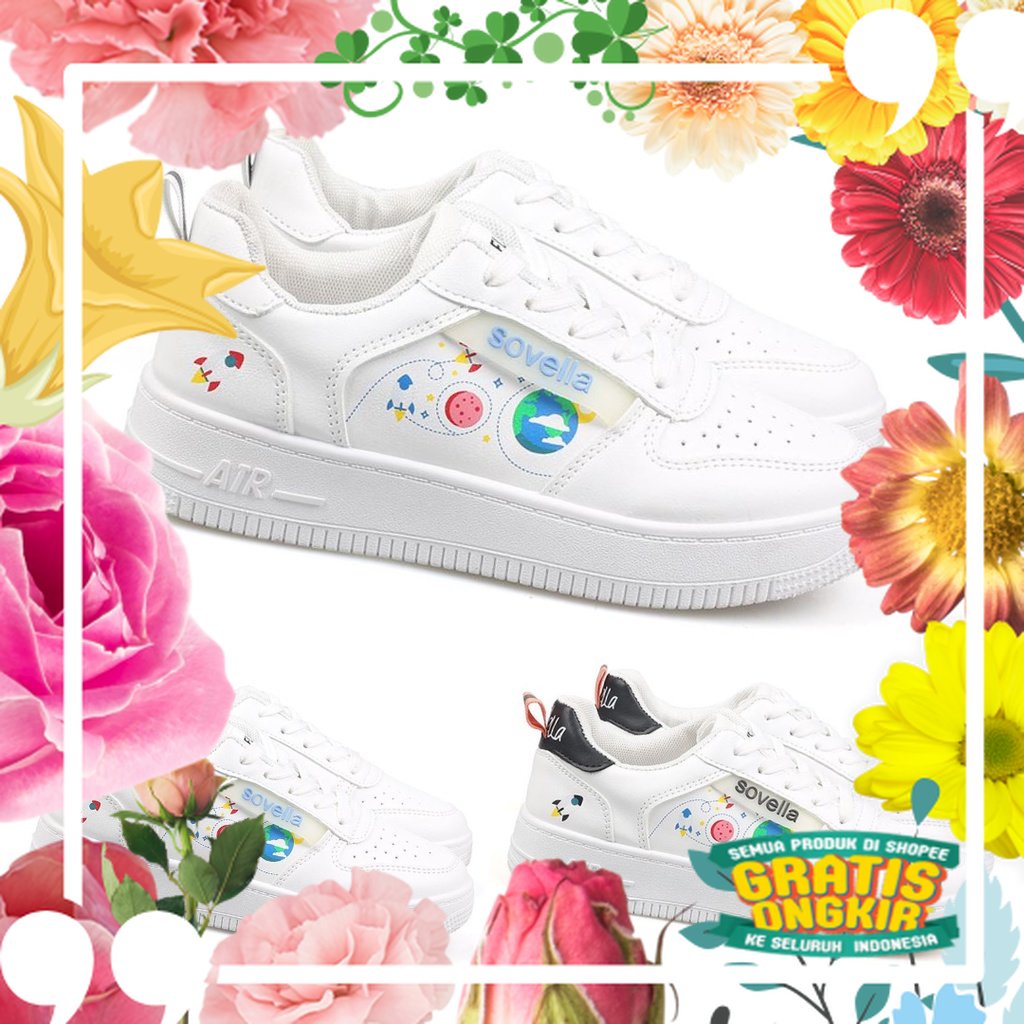 SOVELLA Laura Sepatu Sneakers Olahraga Simple Putih Polos Wanita Import / slip slop tali kets