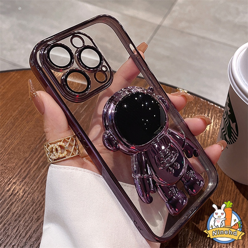 Soft Case Silikon 6D Plating Shockproof Dengan Stand Holder Untuk iPhone 14 13 12 11 Pro Max 7 8 Plus SE 2020