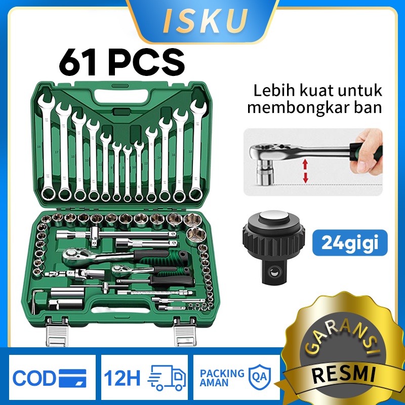 Isku Kunci Shock Set Alat Kunci Pas 61 pcs 24gigi Kunci Torsi Tool Set