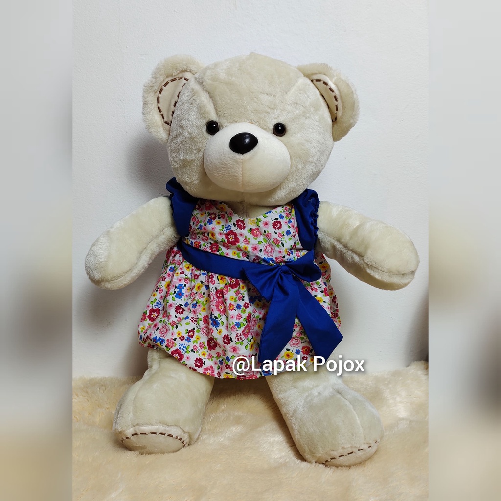 Boneka Teddy Bear Dress Vintage 55cm Bahan Vonel kualitas ekspor