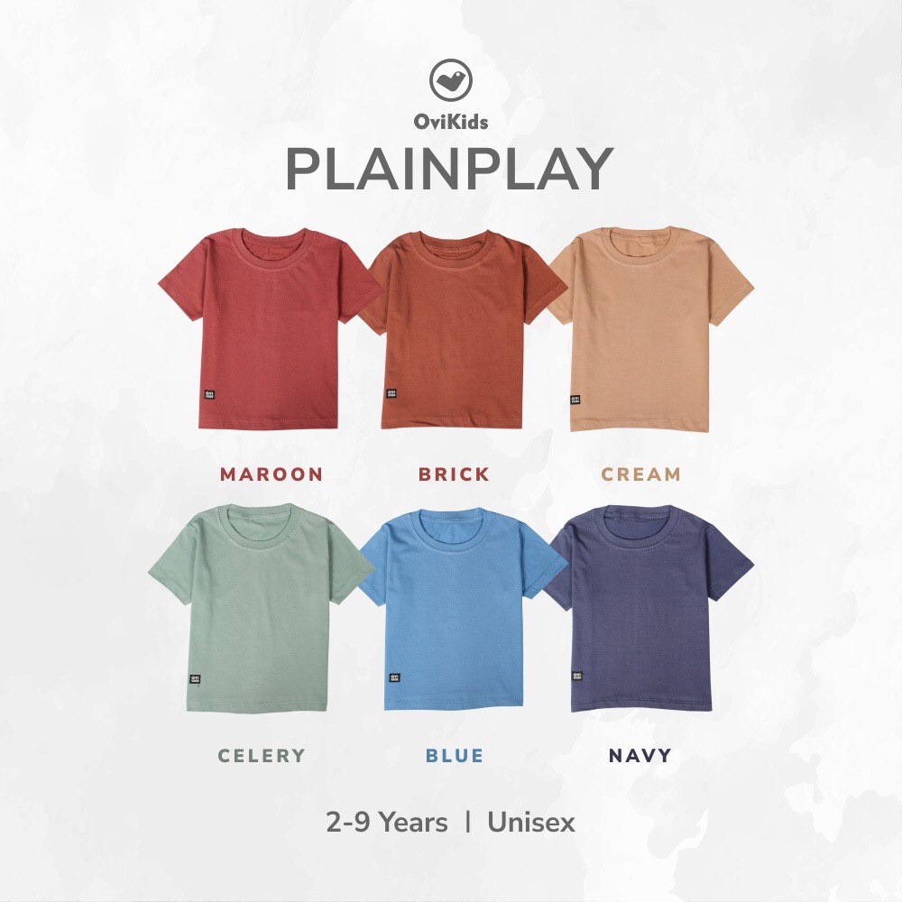 PLAINPLAY KAOS POLOS ANAK BAJU ANAK LAKI-LAKI PEREMPUAN KAOS ANAK UNISEX 2-9 TAHUN OVIKIDS