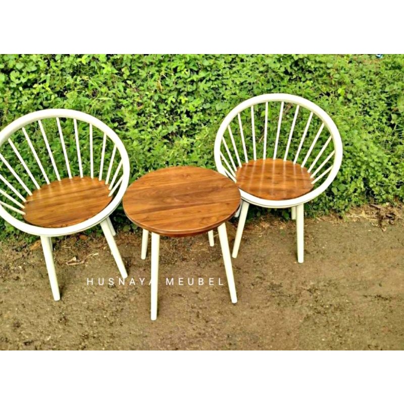 KURSI TERAS UNIK MODEL VELG RUJI KAYU JATI / KURSI TERAS VELG SET 2 KURSI DAN MEJA