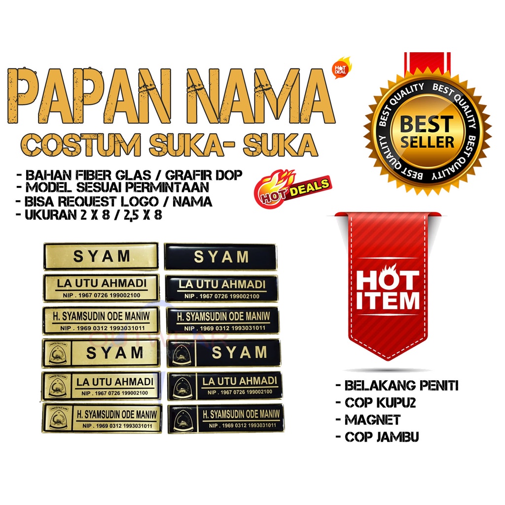

PAPAN NAMA/PAPAN DADA/NAMETAG KUNINGAN
