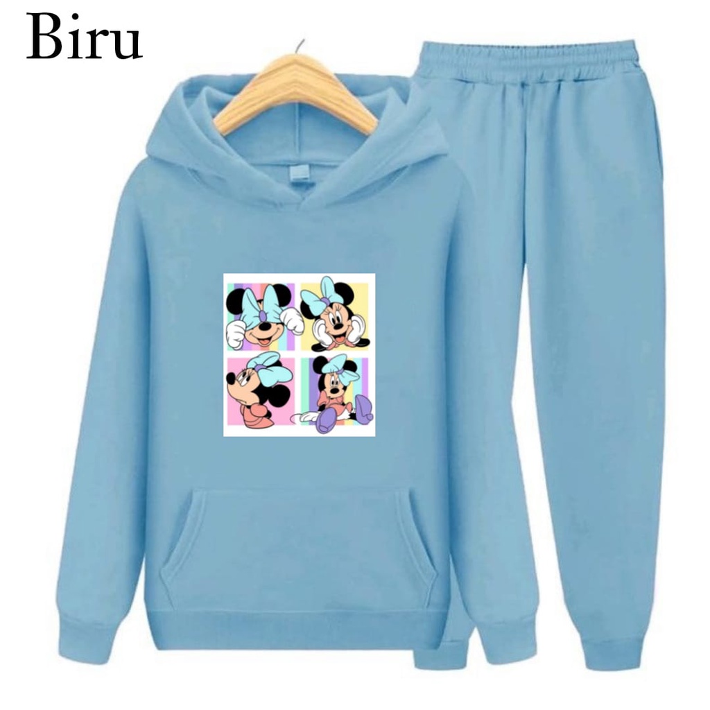 Hzl_outfit Setelan Hoodie Sweater Mini Mouse Anak Perempuan S.M.XL