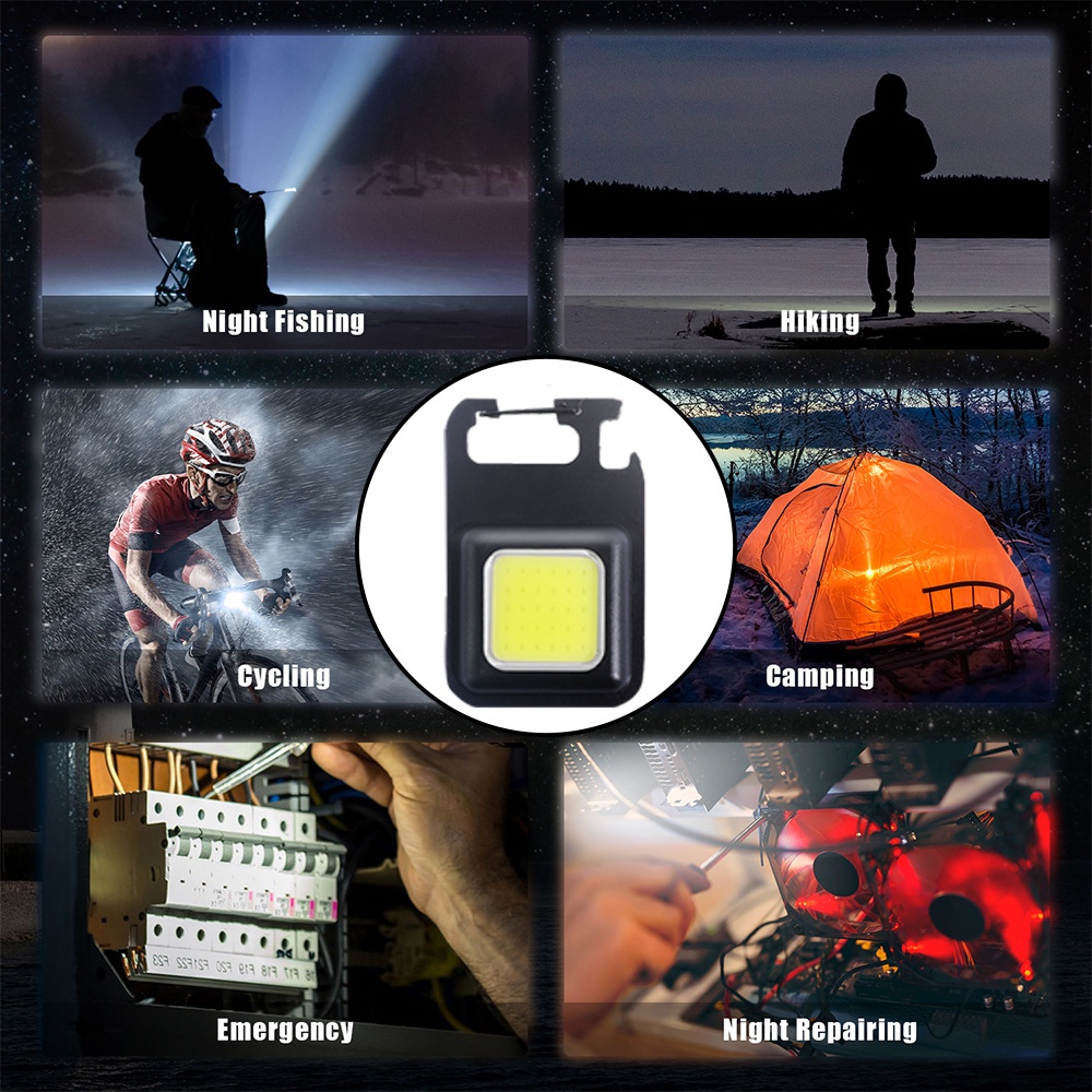 Mini IPX4 Lampu Kerja COB LED Tahan Air Tipe-C USB Charging Keychain Light Untuk Camping Memancing Mendaki Lampu Flash Saku Multifungsi Dengan Kait