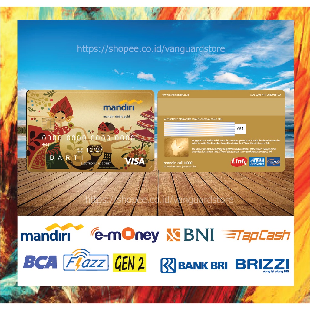 KARTU E MONEY E TOLL KARTU MANDIRI VISA COKLAT DEBIT CREDIT EMONEY MANDIRI FLAZZ BCA BNI TAPCASH BRIZZI BRI - 2 SISI