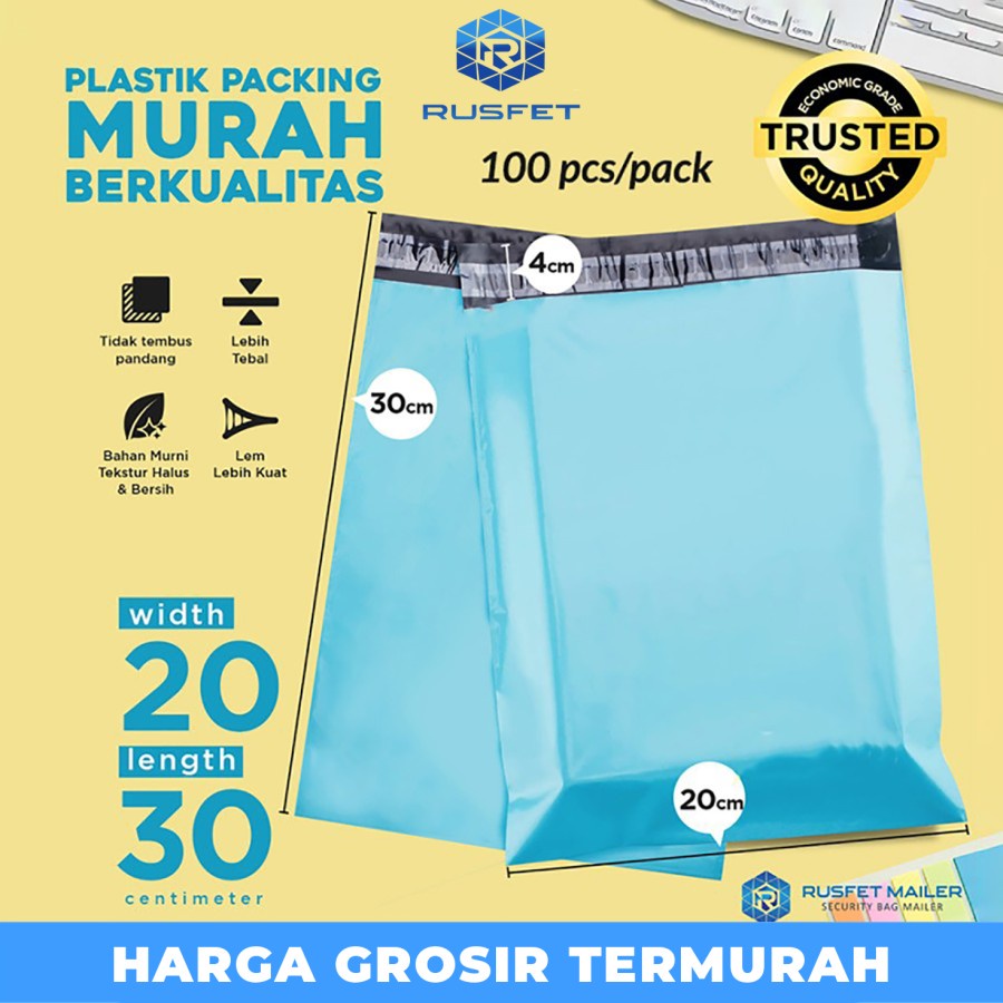 

POLYMAILER EKONOMIS BIRU 20x30 - PLASTIK PACKING ONLINE MURAH PER PACK