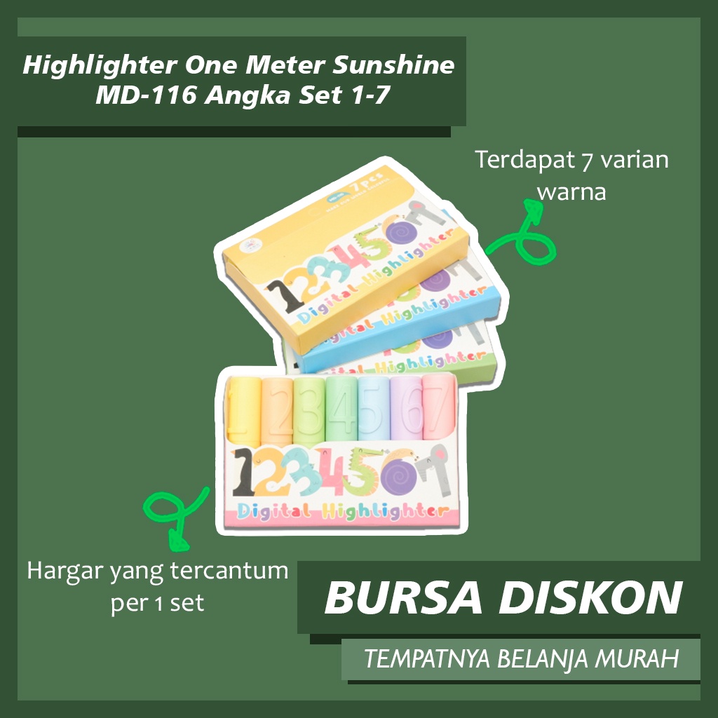 

Highligter One Meter Sunshine Angka Set 1-7 Stabilo Textliner Pastel