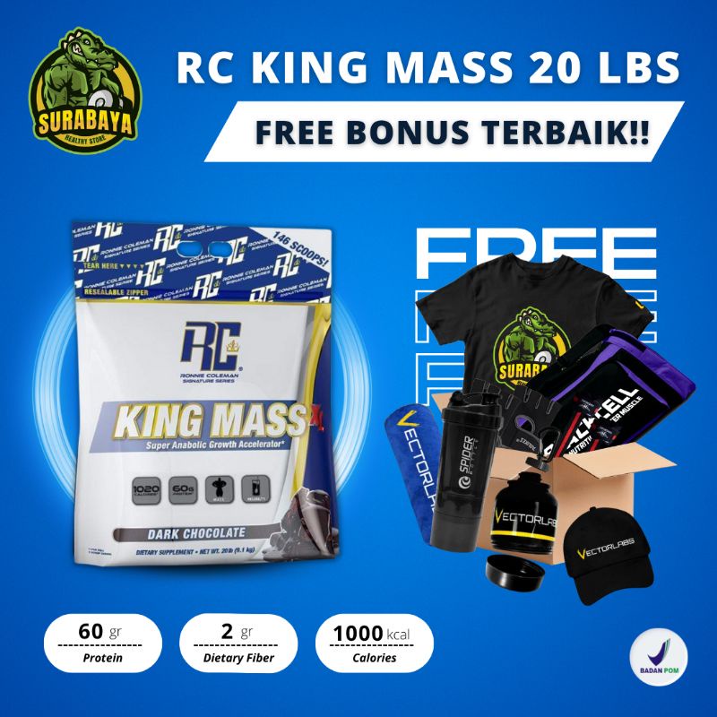 RC KING MASS XL 20 LBS RONNIE COLEMAN KINGMASS 20LBS BPOM SUSU FITNESS PROTEIN WEIGHT GAINER GYM PEN