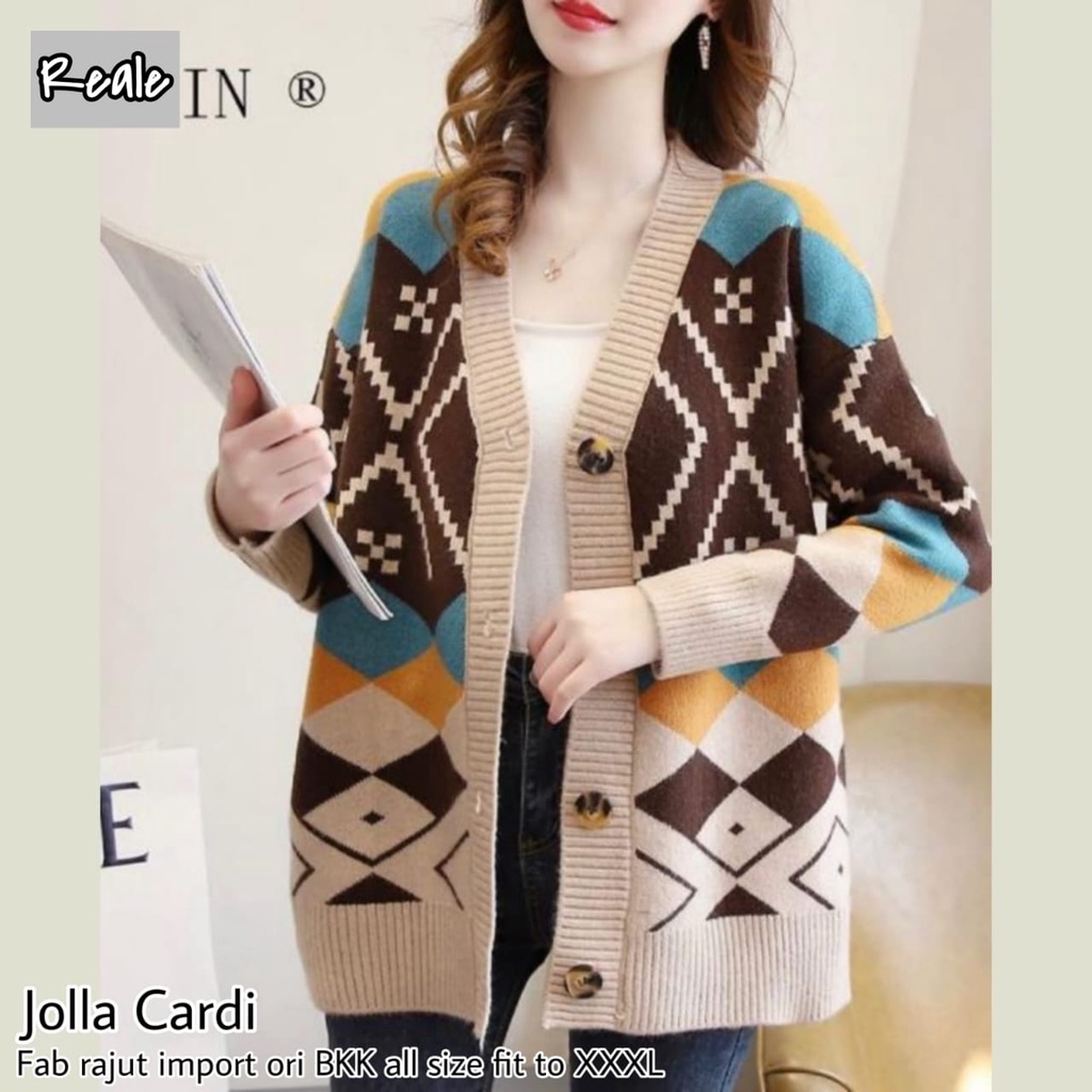 jolla cardy cardi cardigan outer sweater sweter switer baju atasan knit rajut motif import tebal mel