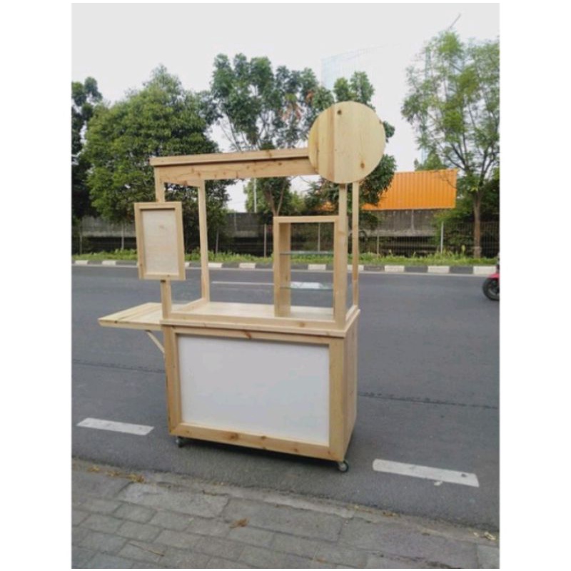 GEROBAK BOOTH PORTABLE MAKANAN/MINUMAN/JUALLAN BAKSO KAYU JATI BELANDA