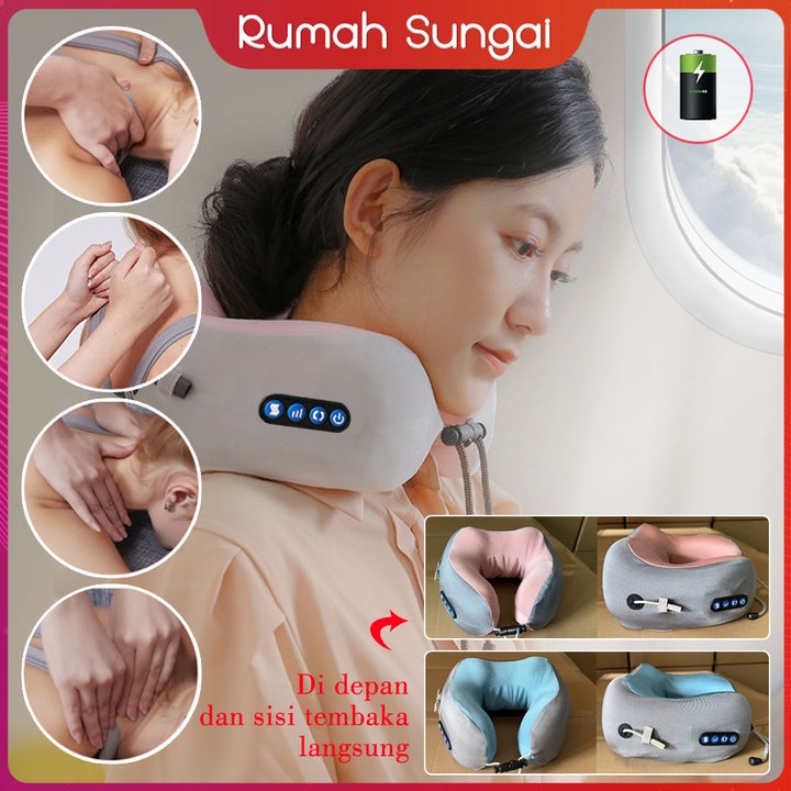 Pijat leher/Bantal Pijat Bentuk U/Getaran Pijat Hangat Bantal Leher Berbentuk U/Bantal leher untuk b