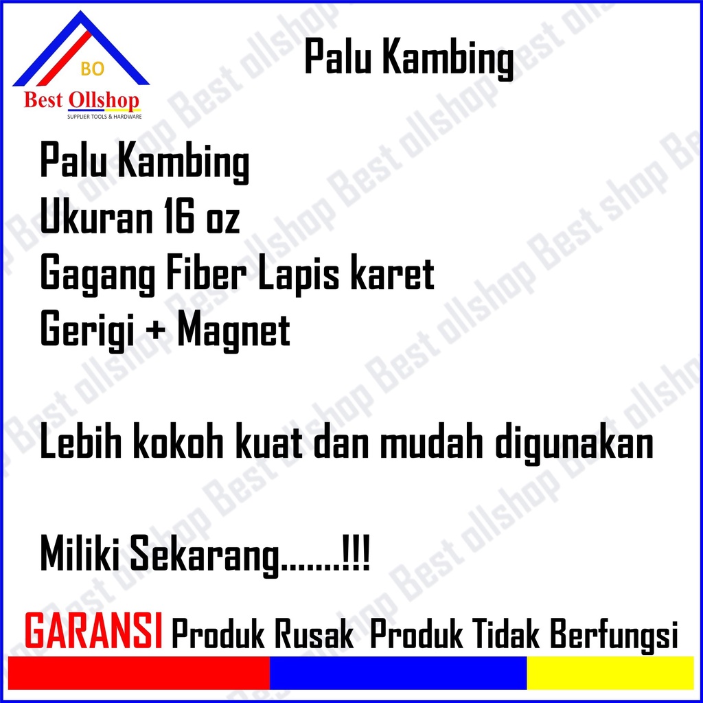 Palu Kambing Gagang Fiber Magnet GERIGI 16 oz / Palu Tukang Cabut Paku Gagang Plastik