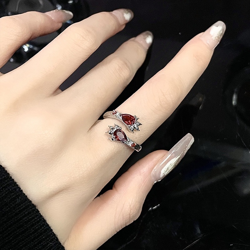 Gothic Cakar Kucing Zirkon Cincin Kristal Gelap Hewan Rubah Ekor Aesthetic Cincin Set Baru Vintage Goth Jari Peluk Rings Untuk Wanita Perhiasan