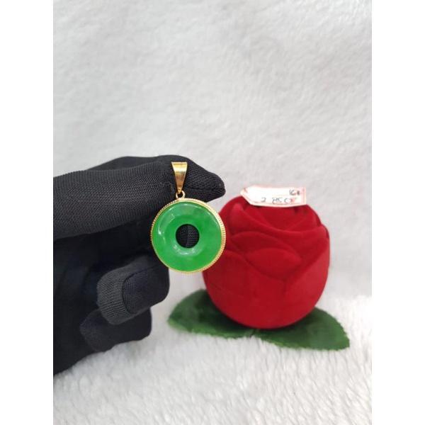 Lt2037E346E Liontin mata batu hijau giok pelipit emas kuning asli berat 2.850 sama mata 3.750 kadar 