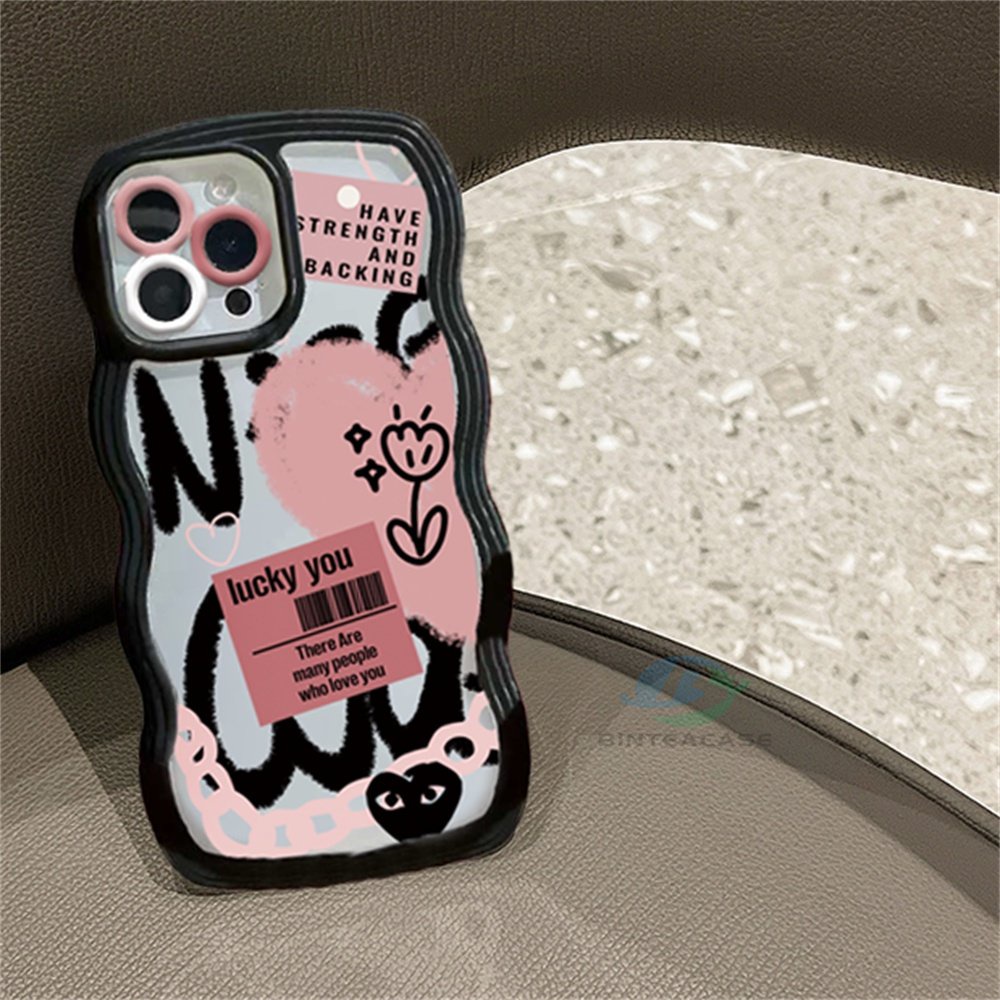 Redmi Note 11S 11 Pro Redmi 10C 10A 9A Note10 5G Note 10S 9C 9T Note9 Note8 Poco X3 Pro NFC Huruf Doodle Dan Hati Pink Tepi Melengkung TPU Phone Case Binteacase