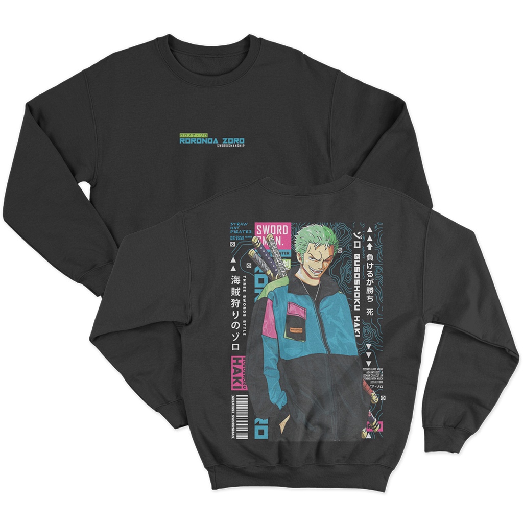 Basic Sweater Anime Zoro Crewneck Pria Wanita