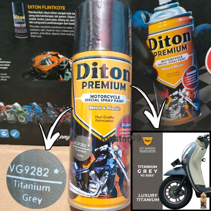 Pilok Cat DITON Premium Titanium Grey 9282 / Abu Titanium 400cc Tahan Bensin..Cat Semprot Pylok