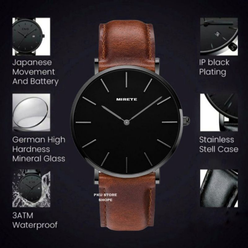 Jam Tangan Pria Tali Kulit Tahan Air KASUAL Analog / Realpick Sesuai Foto Jam Tangan Kasual Fashion Pria Water Resistant