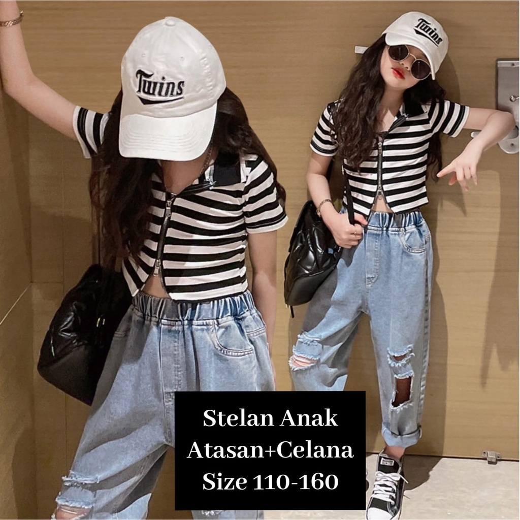 (LOLI-JKT) BS-390 STELAN ANAK TANGGUNG RIPPED GARIS RESLETING SIZE 110-160