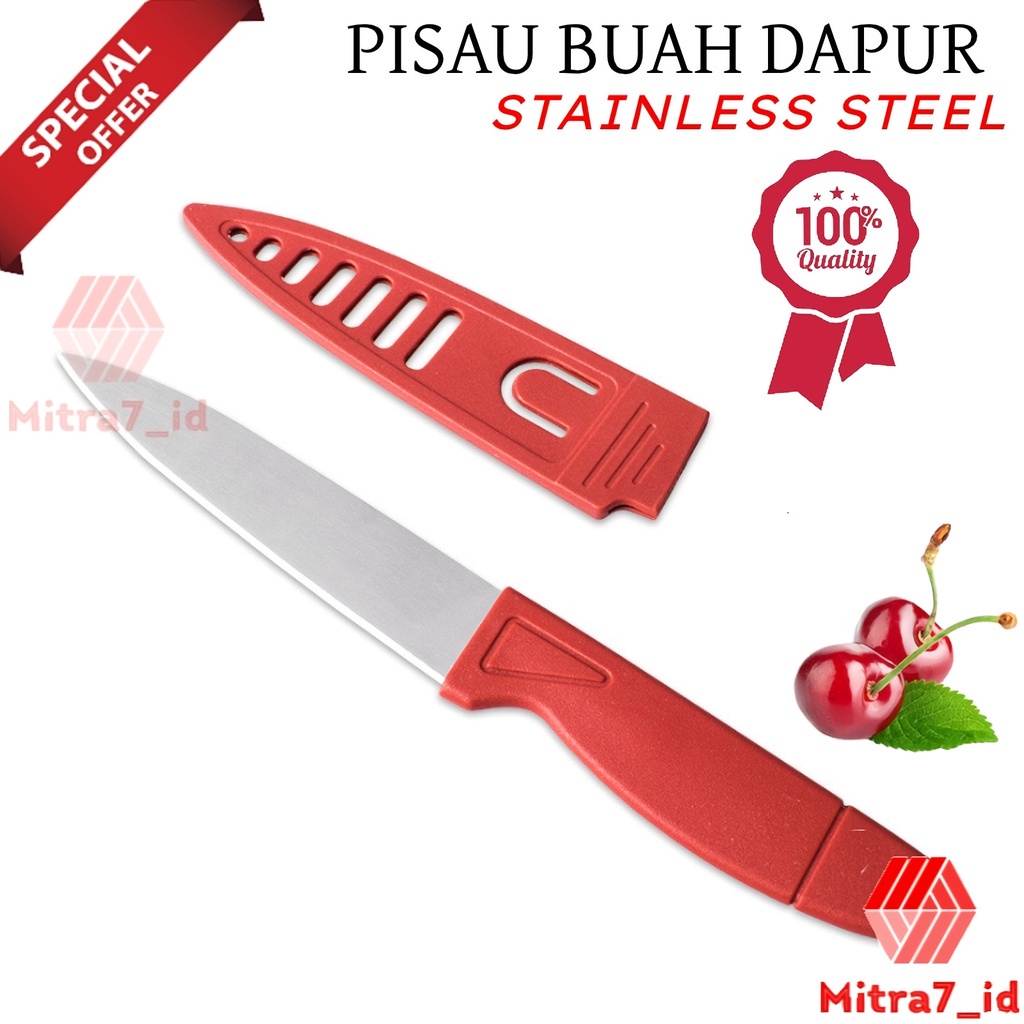 [M7] PISAU DAPUR SARUNG MERAH / PISAU DAPUR STAINLESS / PISAU SARUNG MINI MERAH / PISAU SAYUR / PISAU DAGING / PISAU MURAH