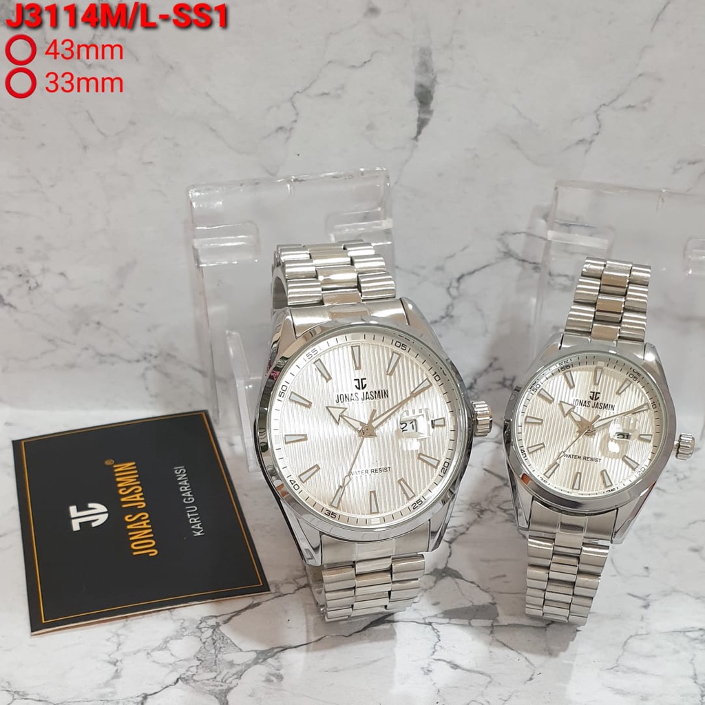 Jam Tangan Couple Fashion Jonas Jasmin E31463T Tali Rantai Tanggal Aktif Free Box &amp; Baterai Cadangan