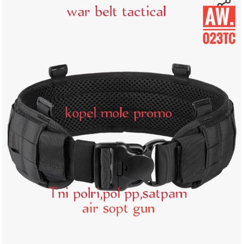 kopel mole tactical tebal empuk/ warbelt tactical hitam / sabuk tactical hitam tni polri tebal jahit