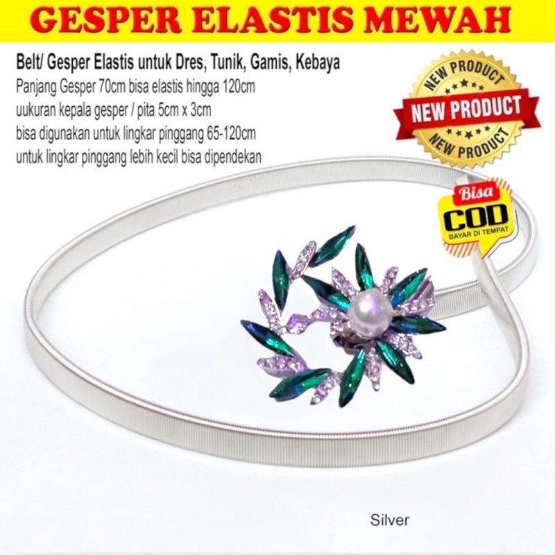 Gesper wanita Belt Ikat Pinggang Dres Elastis Besi Permata untuk dress gamis tunik/gaun  10-15