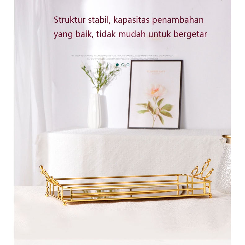 Mi.more Rectangle Tray Besar 43cm/36cm Nampan Nordic Gold Metal Iron Alas Hamper Set Pajangan Emas Dekorasi