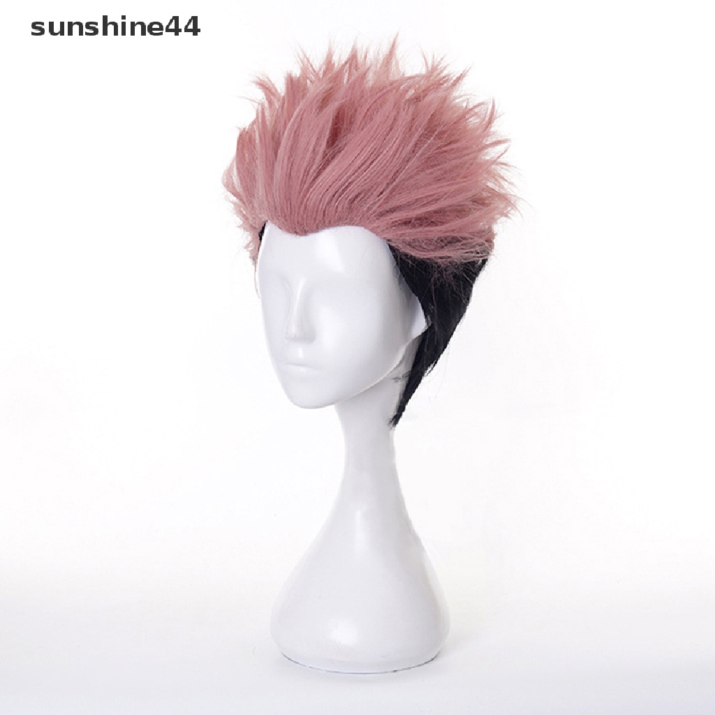 Sunshine Anime Jujutsu Kaisen Cosplay Yuji Itadori Wig Pink Hitam Pendek Tahan Panas Serat Rambut Wig Pesta Wig Cosplay Wig.