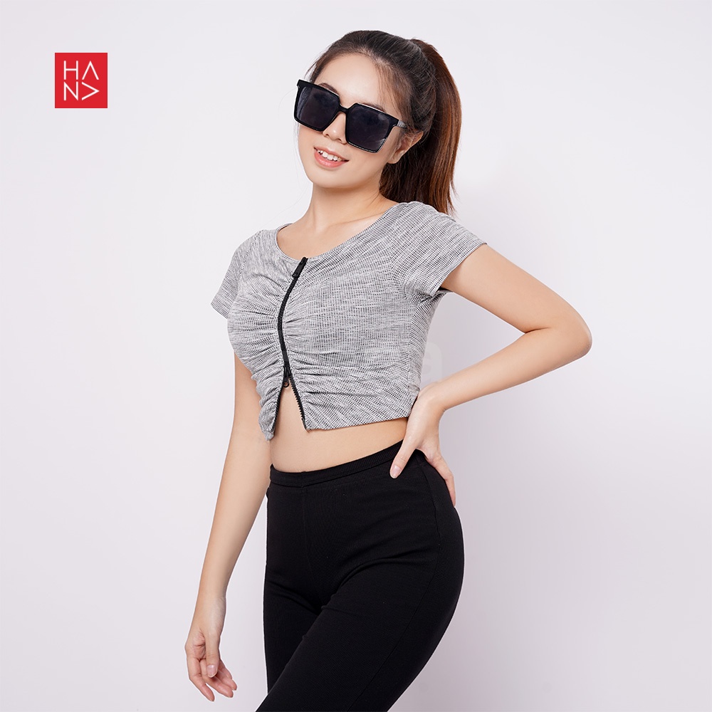 Hana Fashion - Ivana Wrinkles Crop Top Blouse Atasan Wanita - CT265