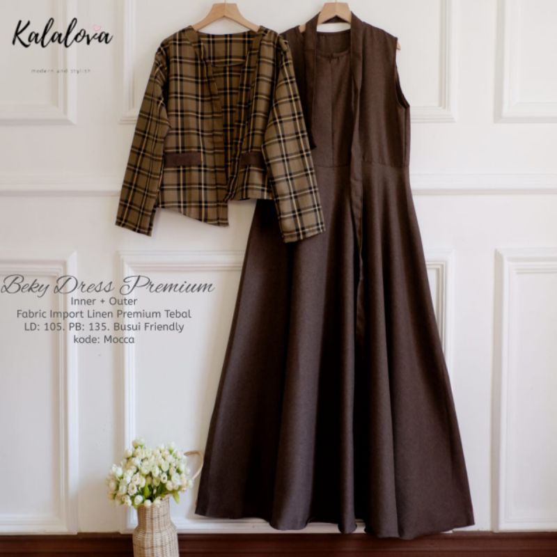 BEKY DRESS PREMIUM by KALALOVA (Inner + Outer) / Setelan Dress / Gamis setelan / AYUNDA dres set ter