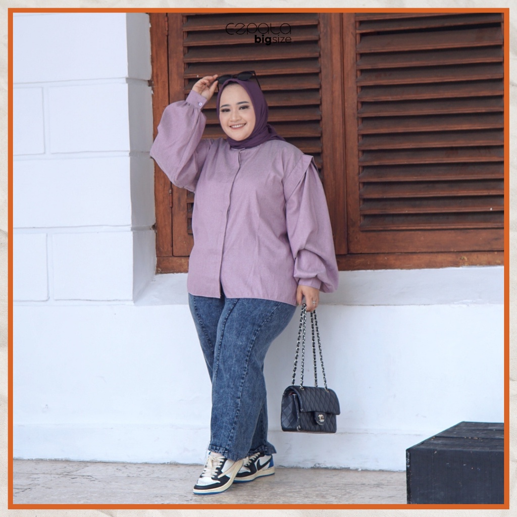 Ezpata Kemeja Jumbo Bigsize Wanita Kerja Kuliah Shella Blouse Polos Katun Madinah Premium Lengan Panjang Wudhu Friendly Terbaru Termurah