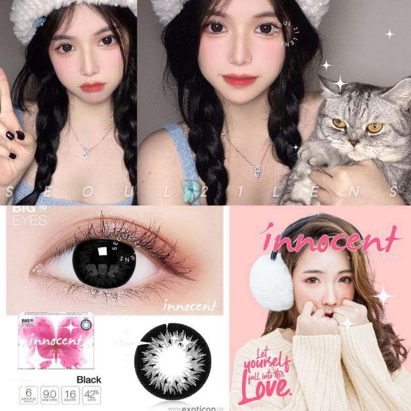 SOFTLENS INNOCENT BLACK (NORMAL/MINUS) MADE IN KOREA BIG EYES 16mm